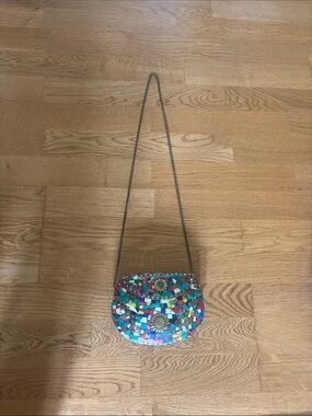 Vintage Multicolor Mosaic Tile Crossbody Bag with Chain Strap